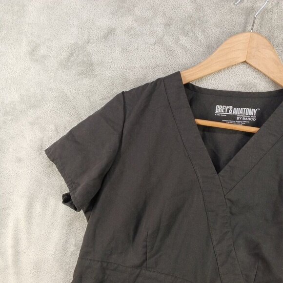 GREY's ANATOMY by BARCO Scrubs Uniform Top Size LARGE(12-14) Black Woven Rayon - Picture 3 of 11